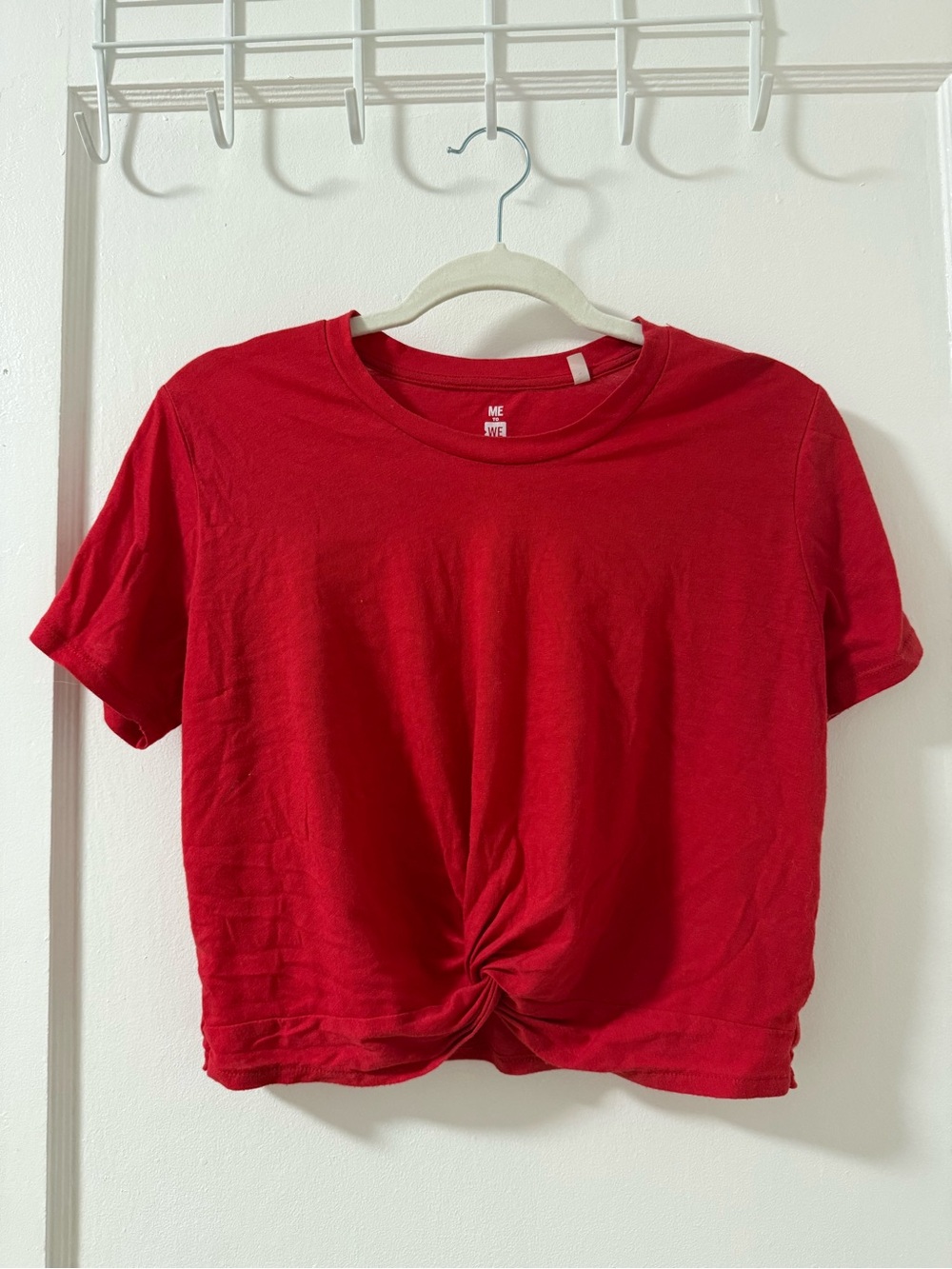 Me to We Red Front Twist Crop Tee